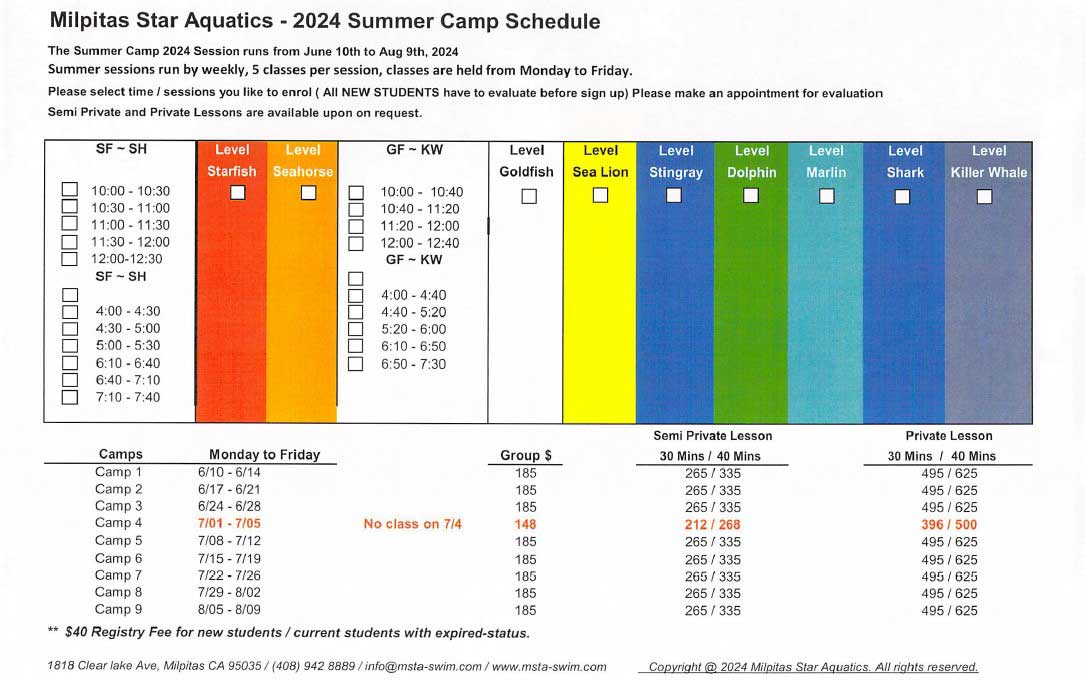 Summer camp schedule